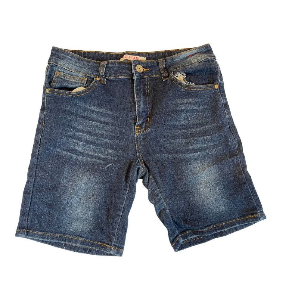AQ Jeans Womens Denim Shorts Stretch Mid Rise Whiskered Embroidered Blue Size 11